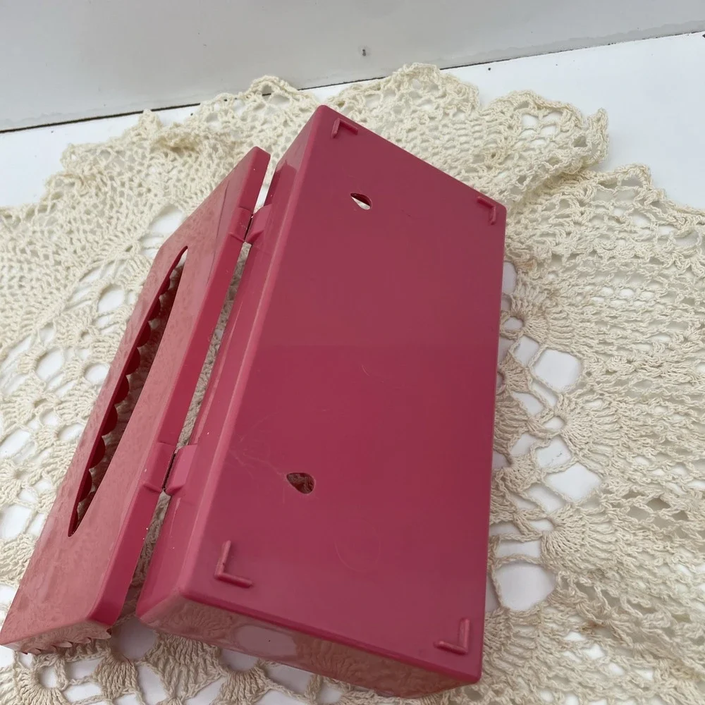Vintage Pink Plastic Tissue Box Holder Hinged Lid Scalloped Edges granny core
